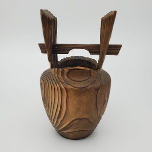 Vintage Japanese Ikebana Wood Brass Bucket Vase